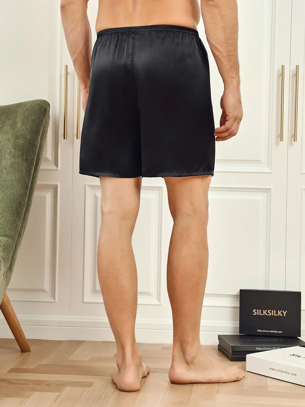 Mens Lounge Shorts Pure Silk Solid Color