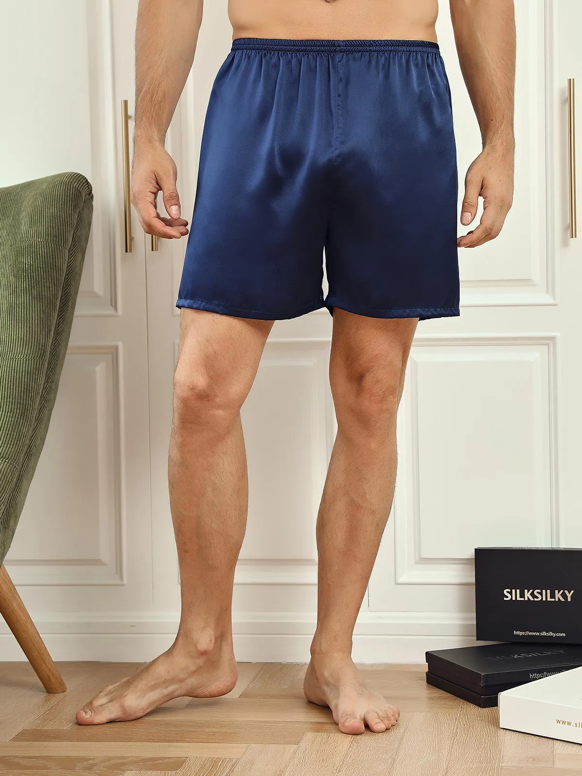 Mens Lounge Shorts Pure Silk Solid Color