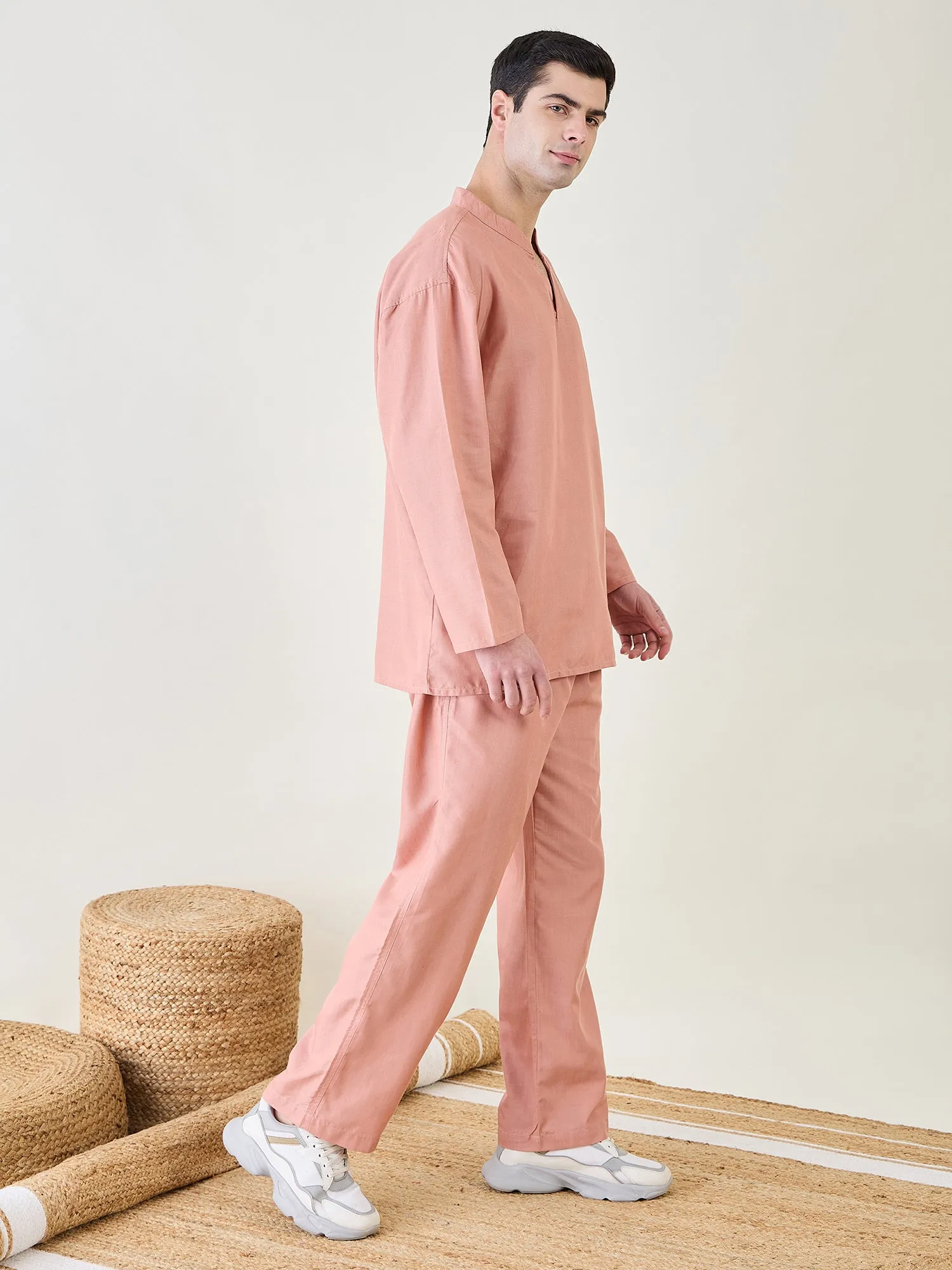 Mens Pink  Pyjama Lounge Set