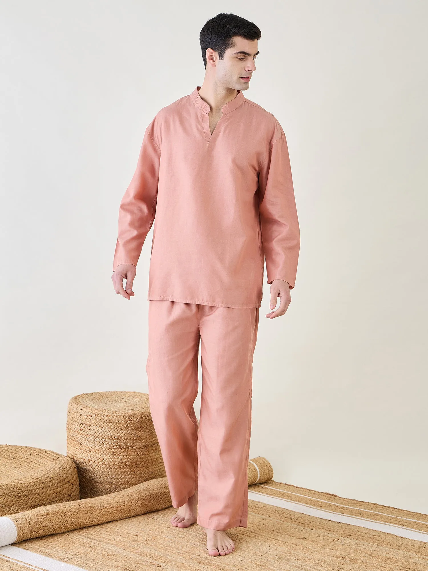 Mens Pink  Pyjama Lounge Set