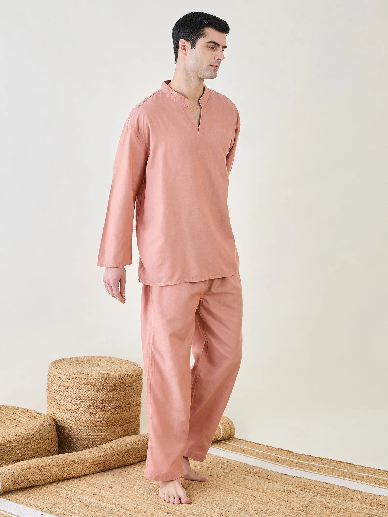 Mens Pink  Pyjama Lounge Set