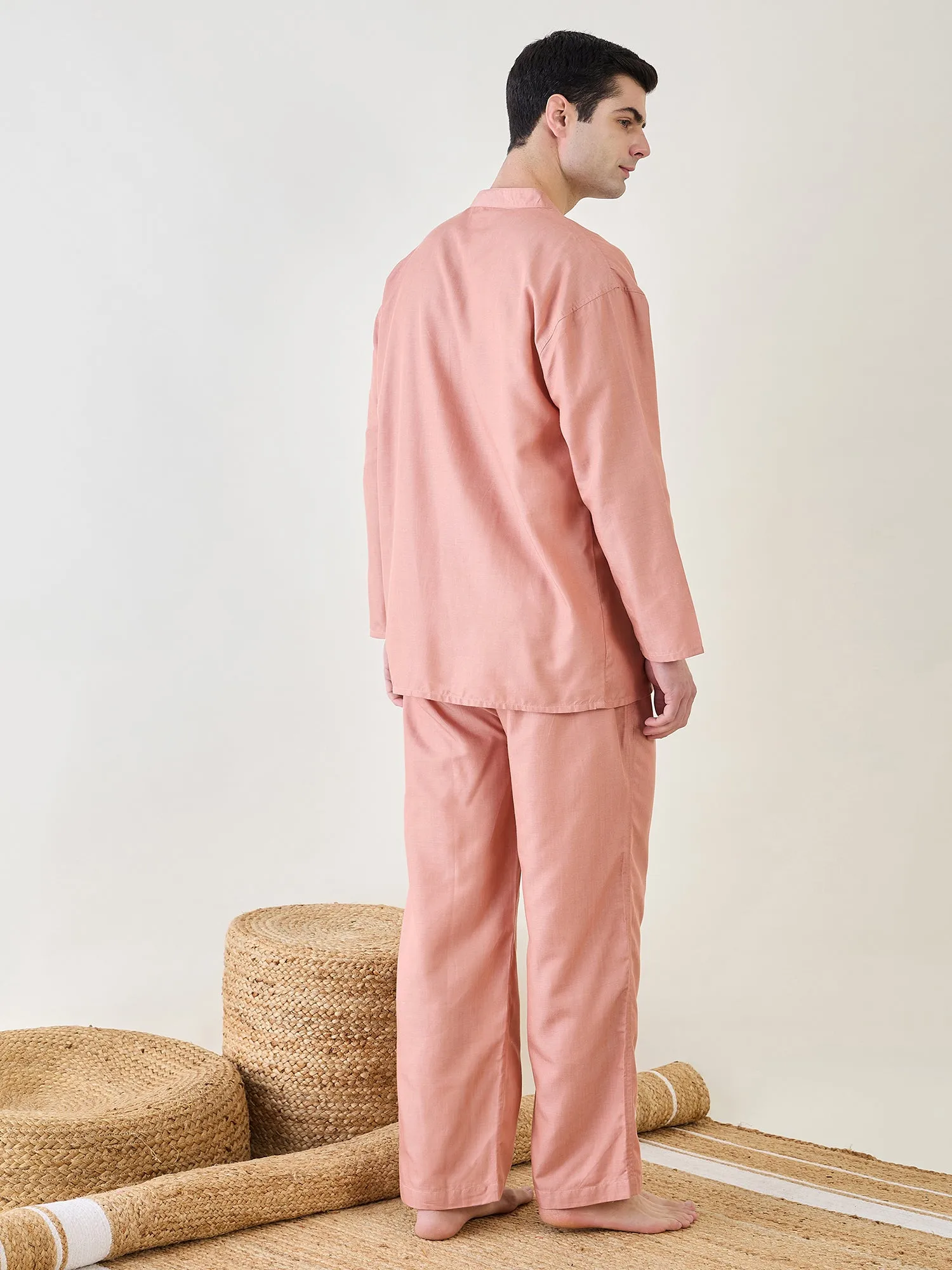 Mens Pink  Pyjama Lounge Set