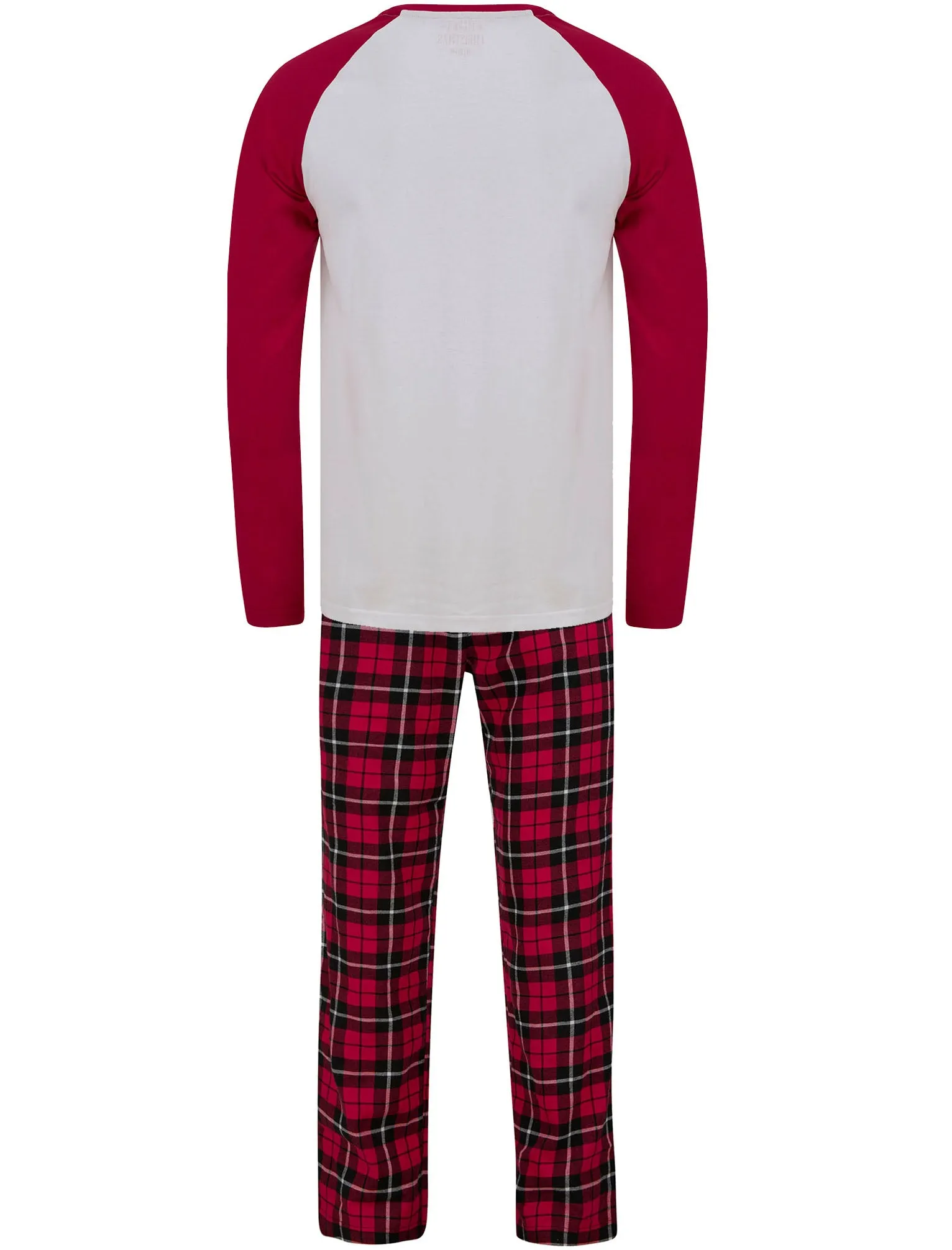 Men's Reindeer Applique 2pc Lounge Pyjama Set in White / Red Black Check - Merry Christmas