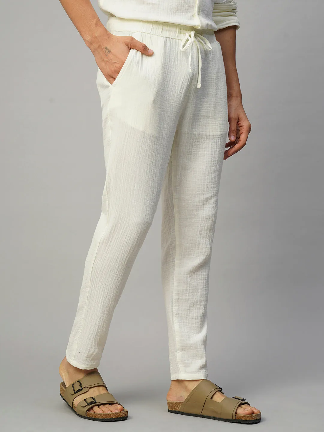 Men's White Cotton Slim Fit Pant