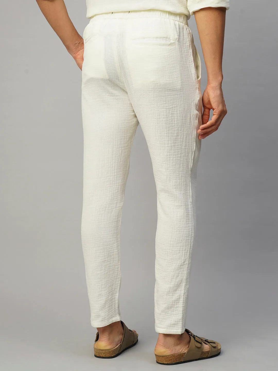 Men's White Cotton Slim Fit Pant