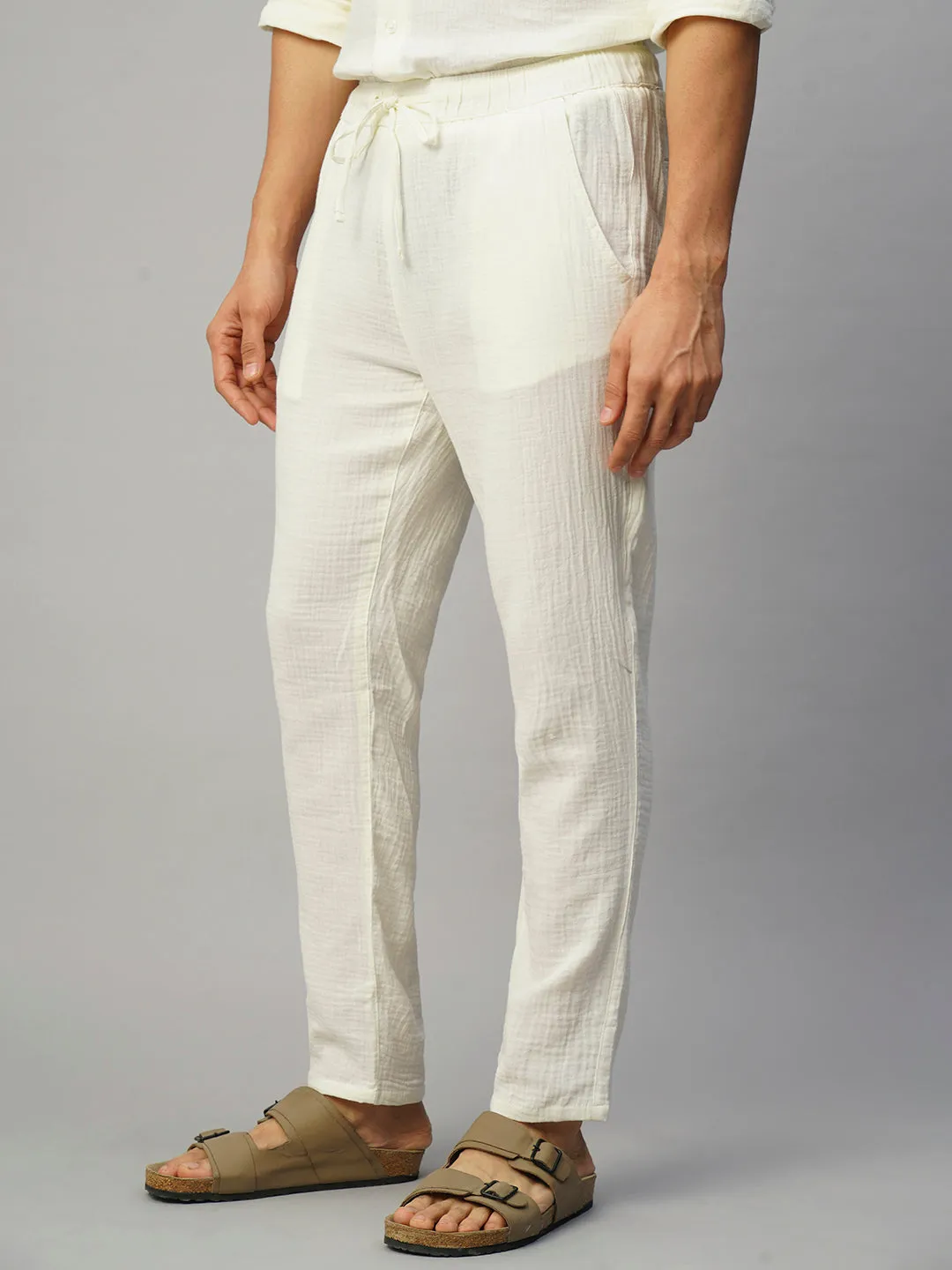 Men's White Cotton Slim Fit Pant