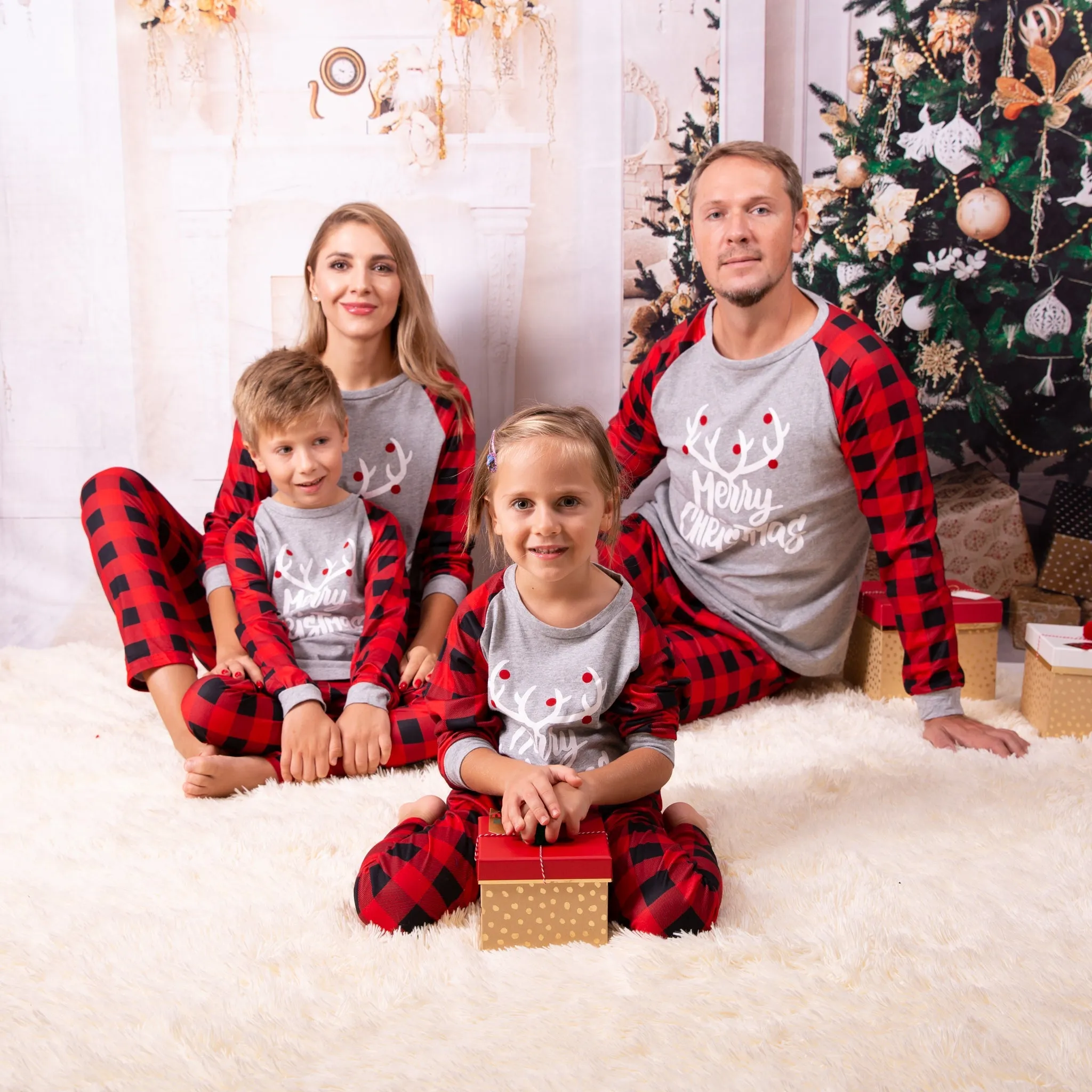 Merry Christmas Buffalo plaid Cotton Family Matching Pajamas