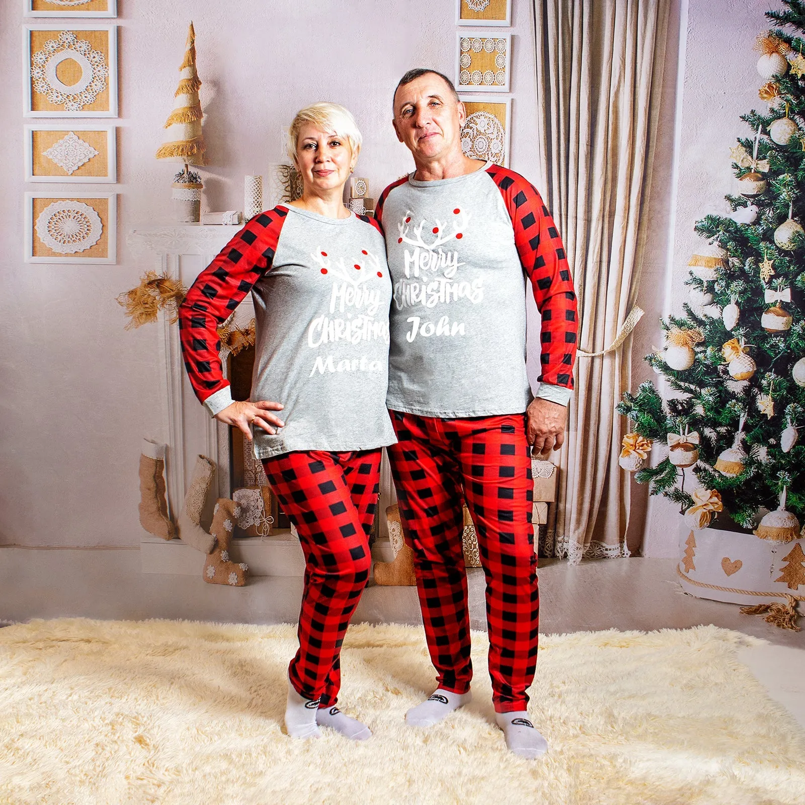 Merry Christmas Buffalo plaid Cotton Family Matching Pajamas