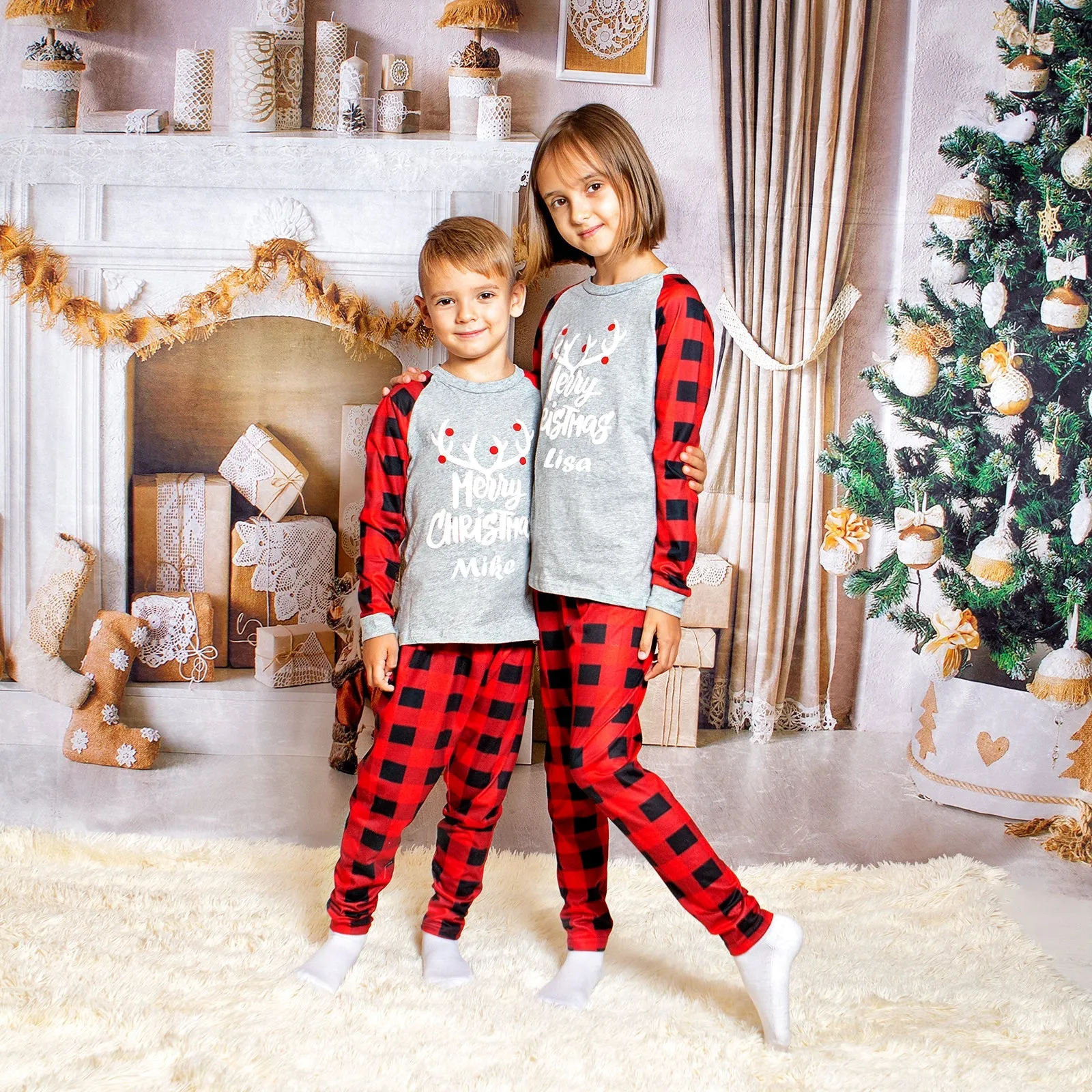 Merry Christmas Buffalo plaid Cotton Family Matching Pajamas