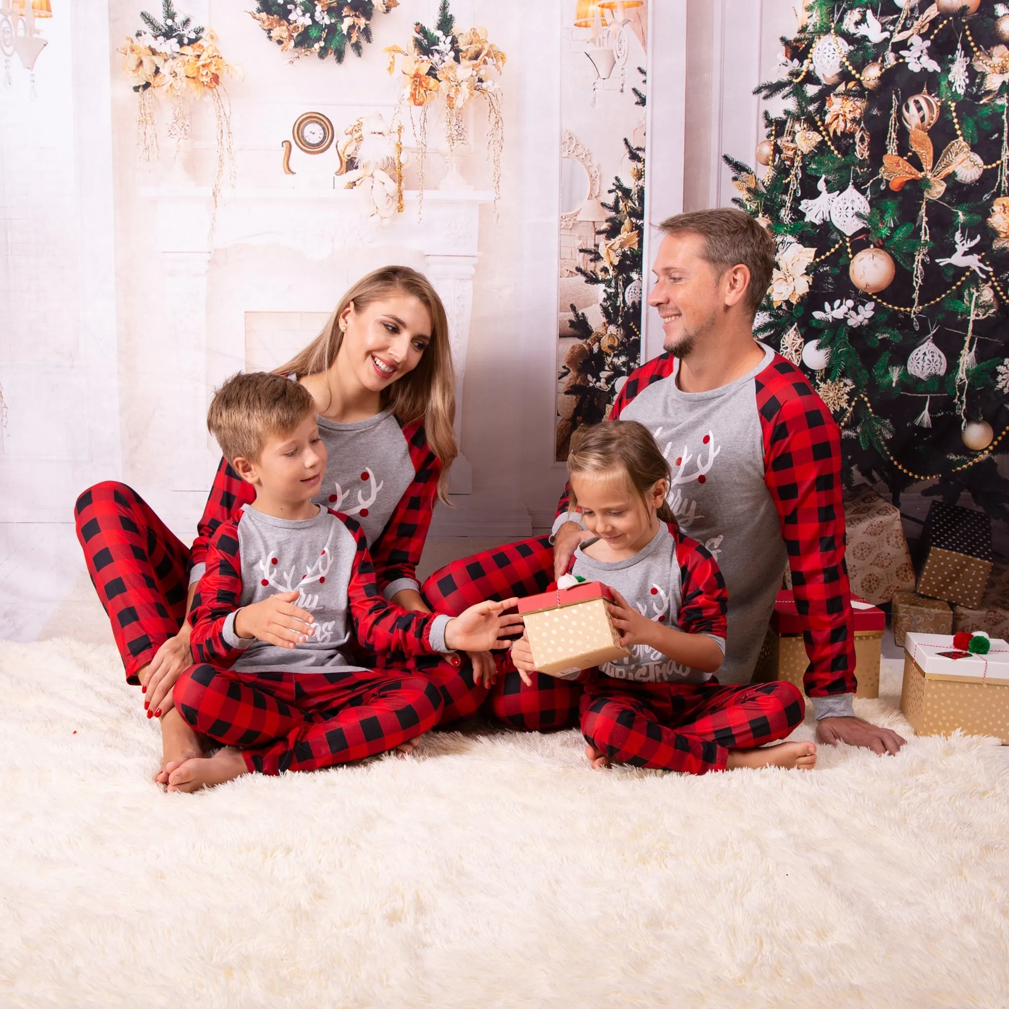 Merry Christmas Buffalo plaid Cotton Family Matching Pajamas