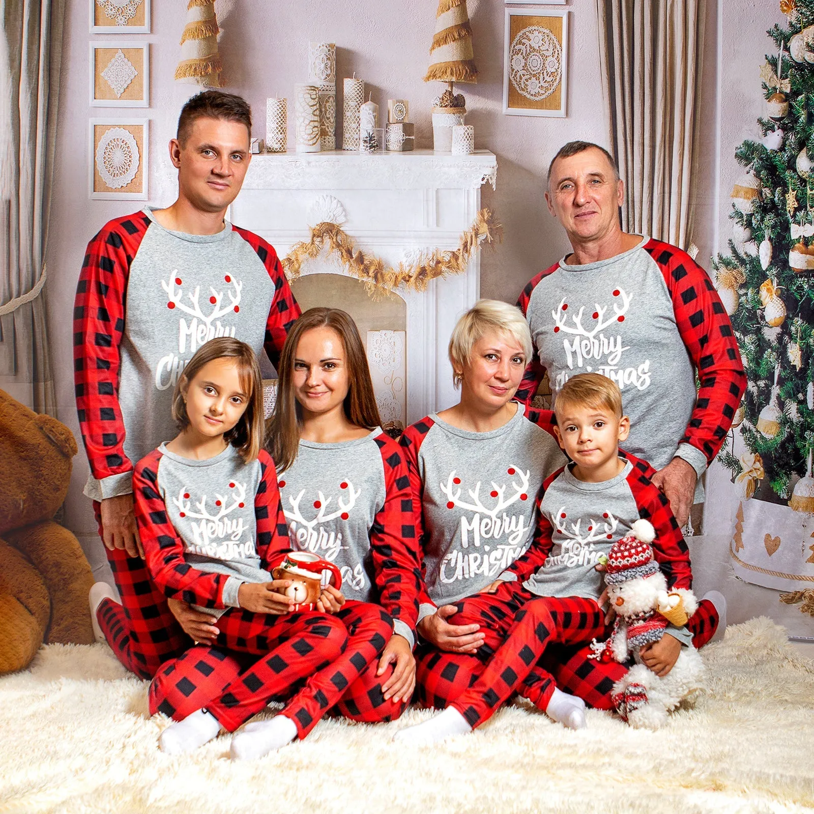 Merry Christmas Buffalo plaid Cotton Family Matching Pajamas