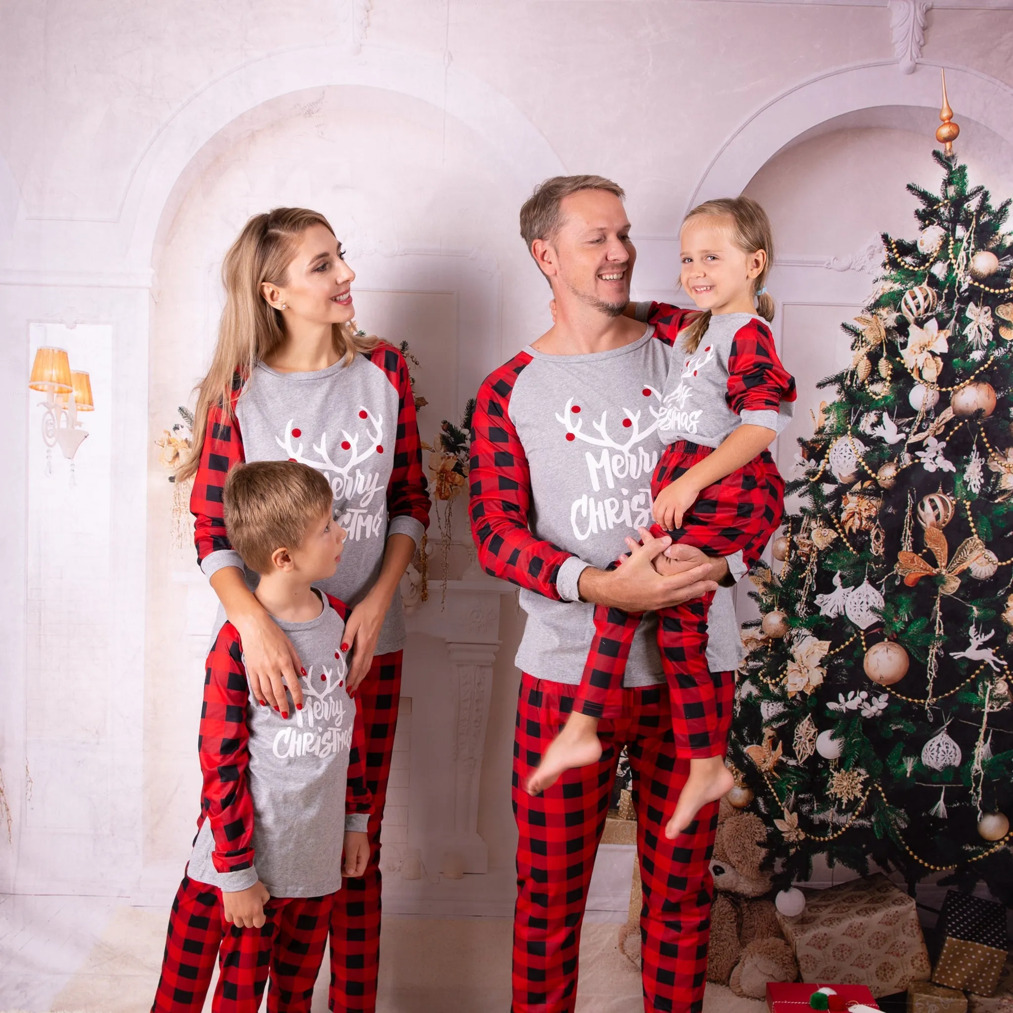 Merry Christmas Buffalo plaid Cotton Family Matching Pajamas