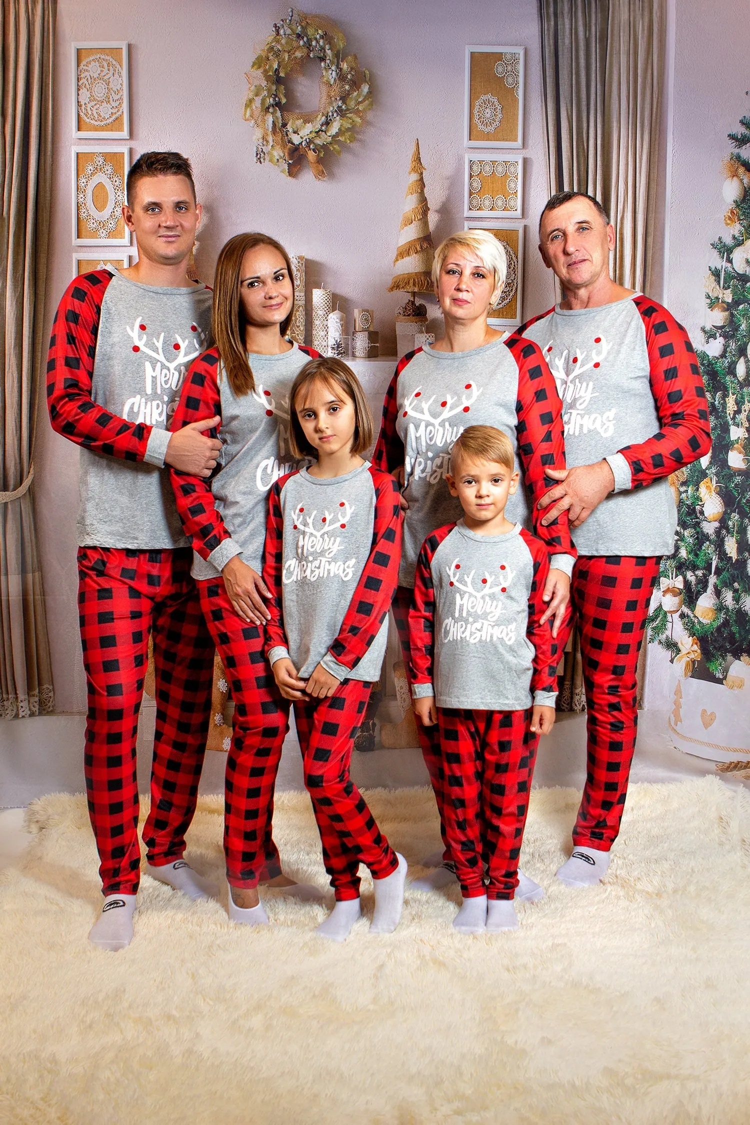 Merry Christmas Buffalo plaid Cotton Family Matching Pajamas