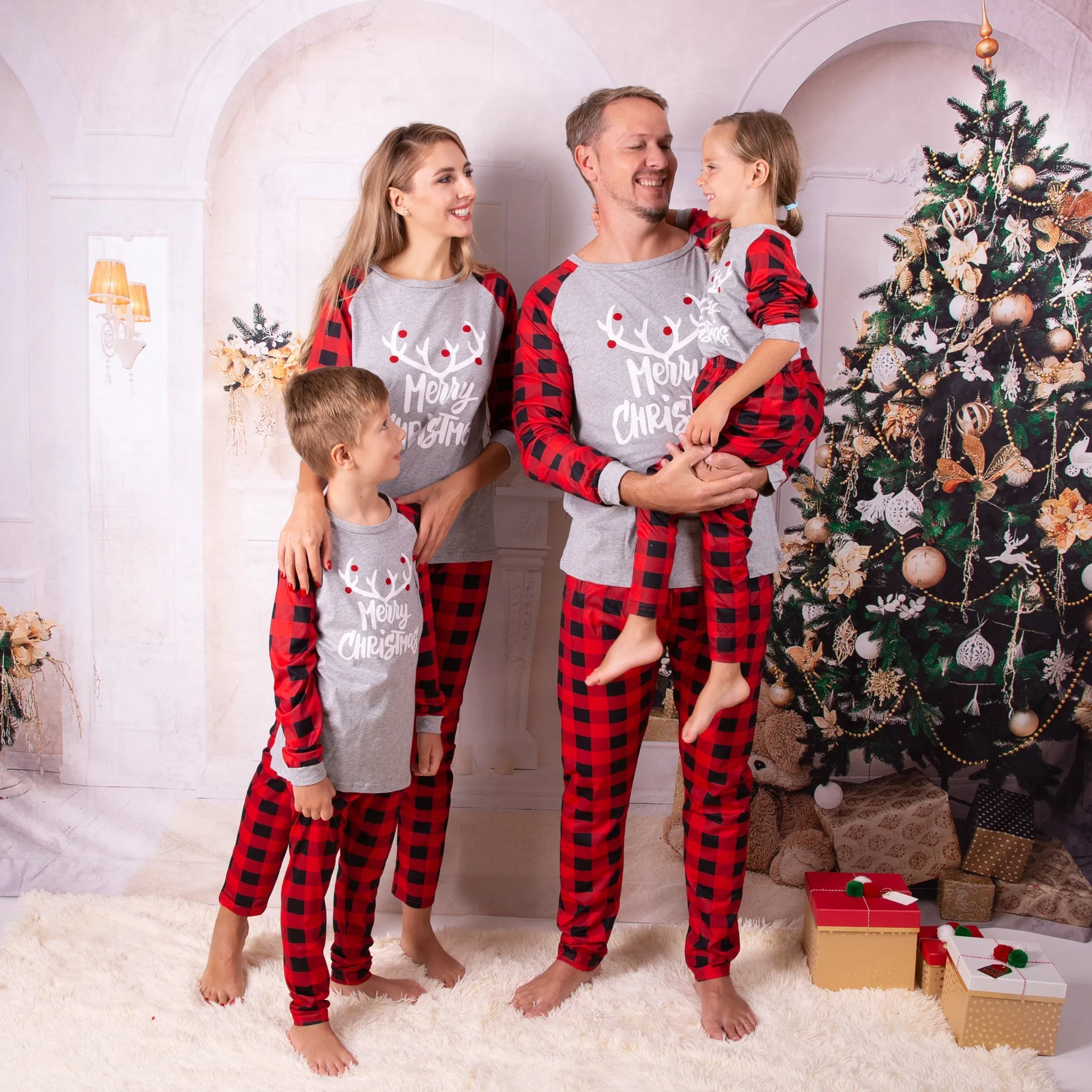 Merry Christmas Buffalo plaid Cotton Family Matching Pajamas