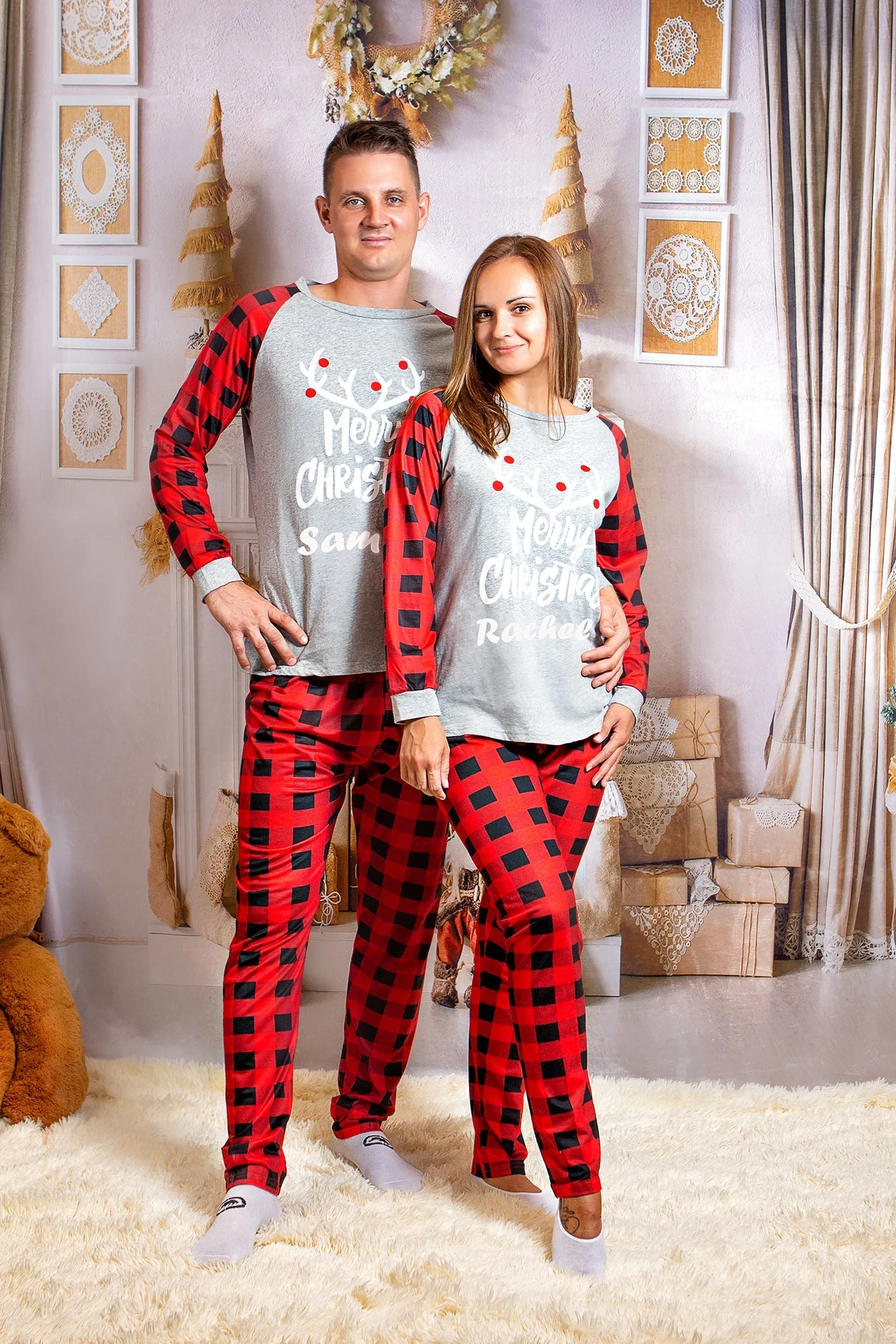 Merry Christmas Buffalo plaid Cotton Family Matching Pajamas