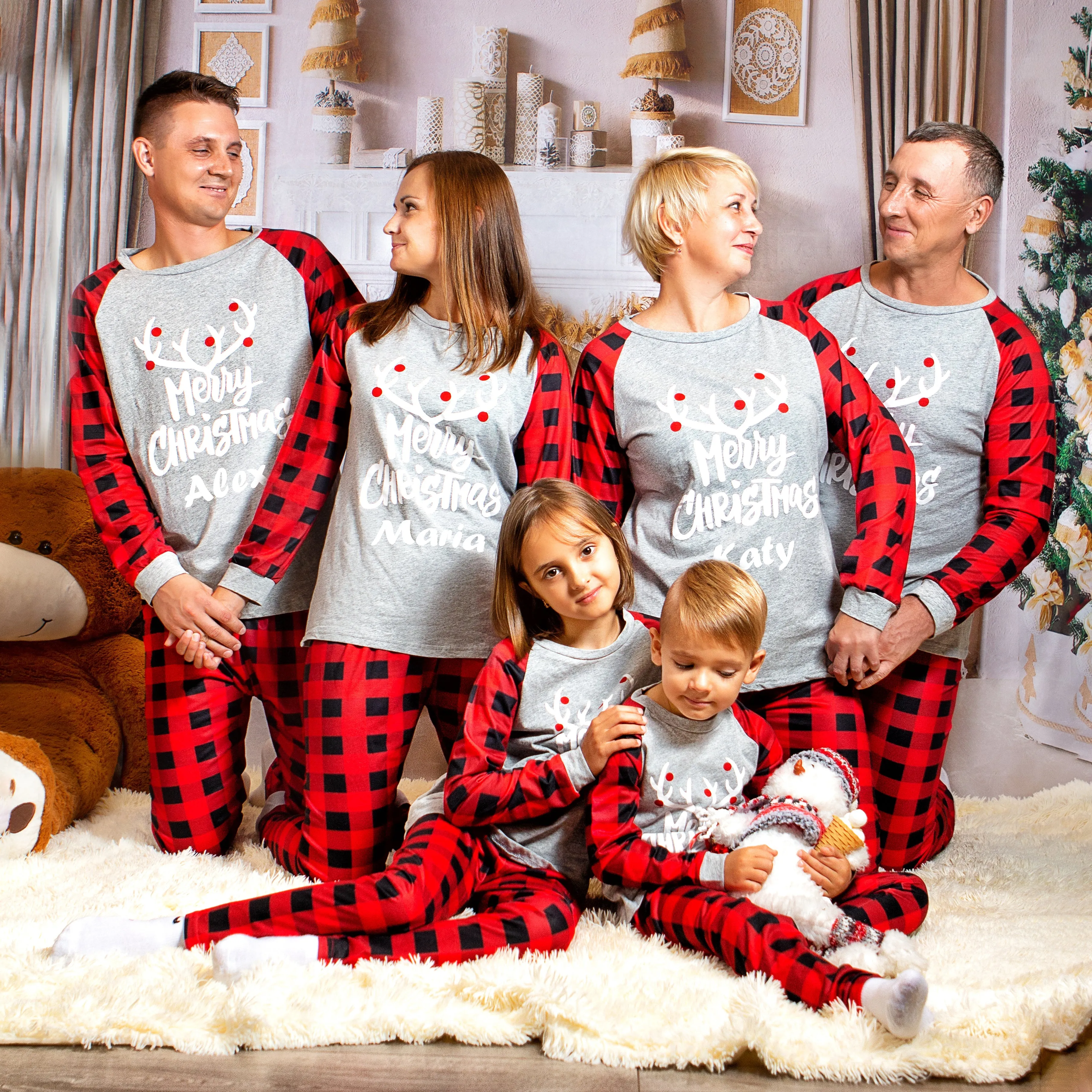 Merry Christmas Buffalo plaid Cotton Family Matching Pajamas