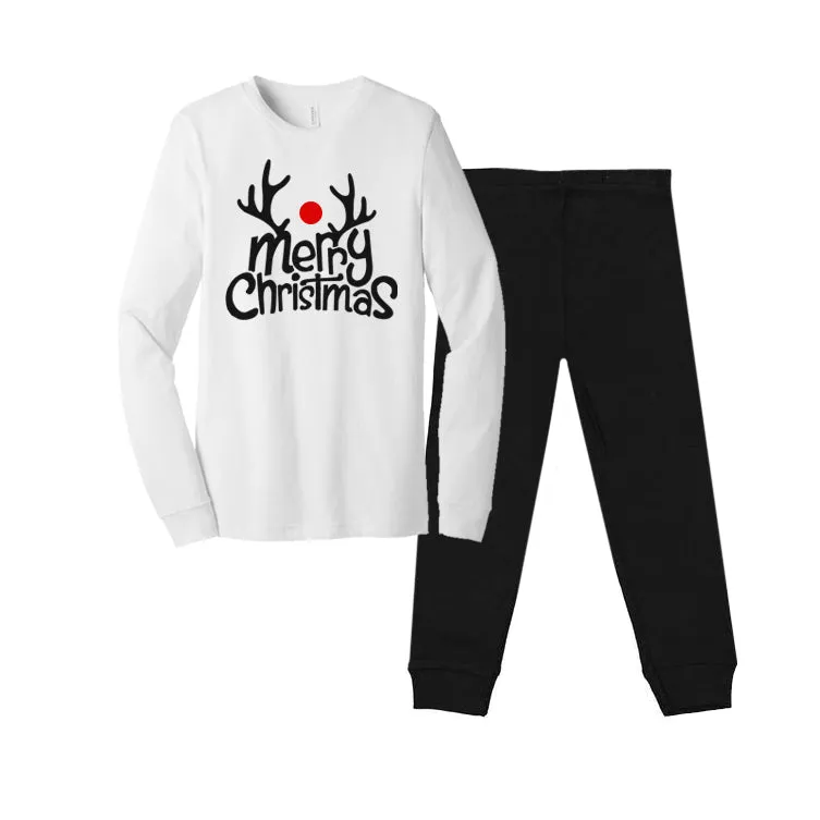 Merry Christmas Reindeer Matching Family Pajamas - Black Buffalo Pants