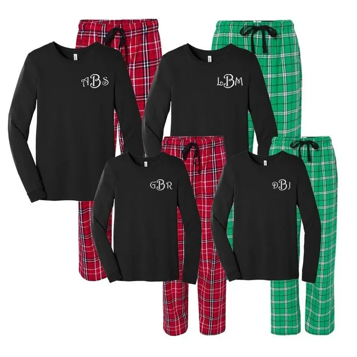 Monogrammed Flannel Matching Family Pajama Set - Christmas Cheer - ADULT SIZES ONLY