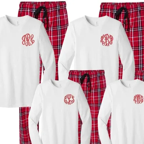 Monogrammed Flannel Matching Family Pajama Set - Classic Monogram - ADULT SIZES ONLY