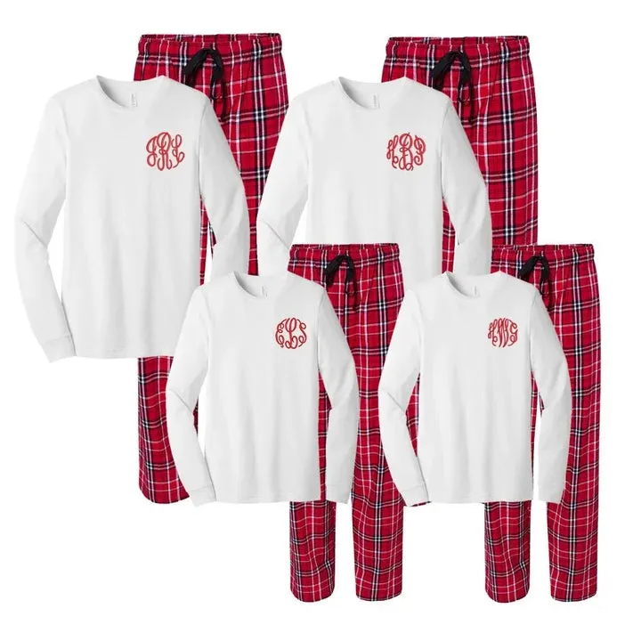 Monogrammed Flannel Matching Family Pajama Set - Classic Monogram - ADULT SIZES ONLY