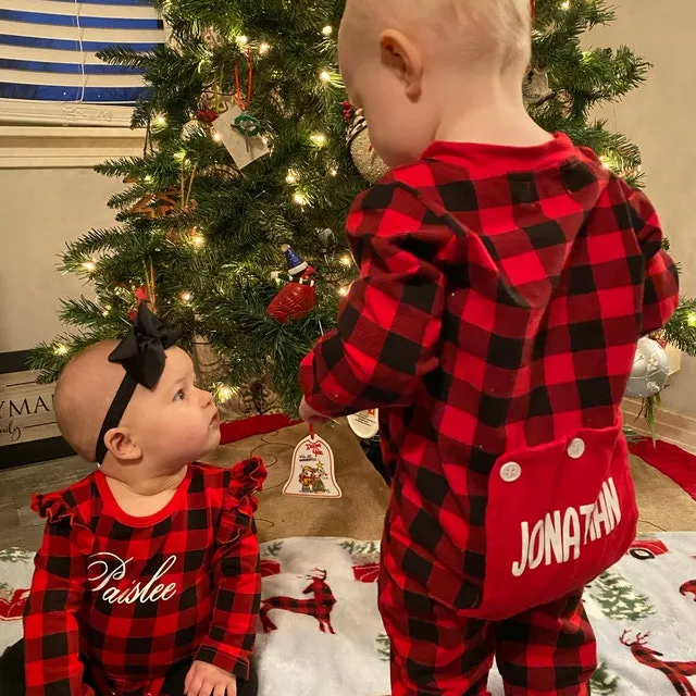 Personalized Christmas Buffalo Plaid Romper