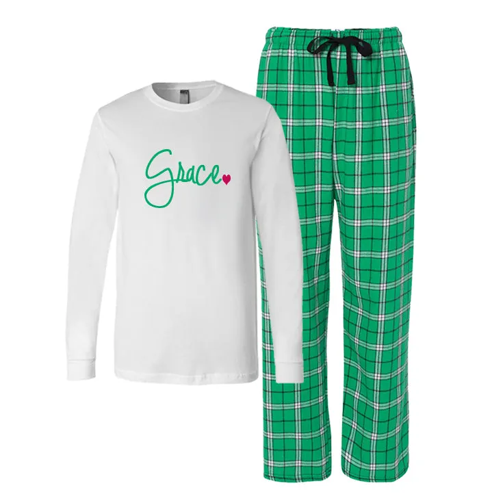 Personalized Flannel Pajamas with Heart - ADULT SIZES ONLY