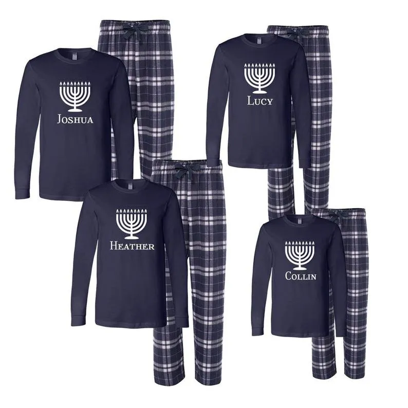 Personalized Menorah Matching Family Hanukkah Pajamas