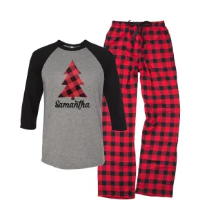 Personalized Plaid Christmas Tree Pajama Set