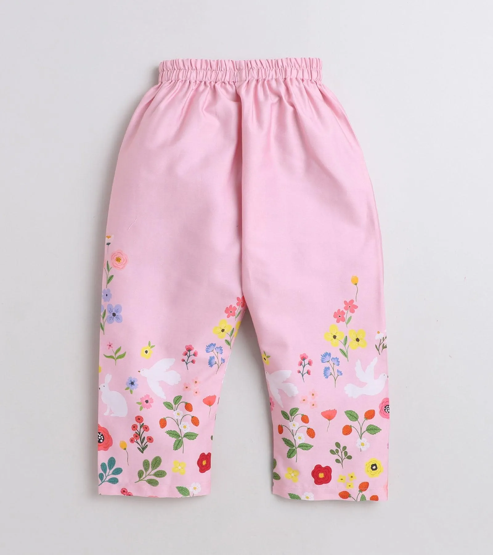 Pink Floral Printed Girls Nightsuit Set