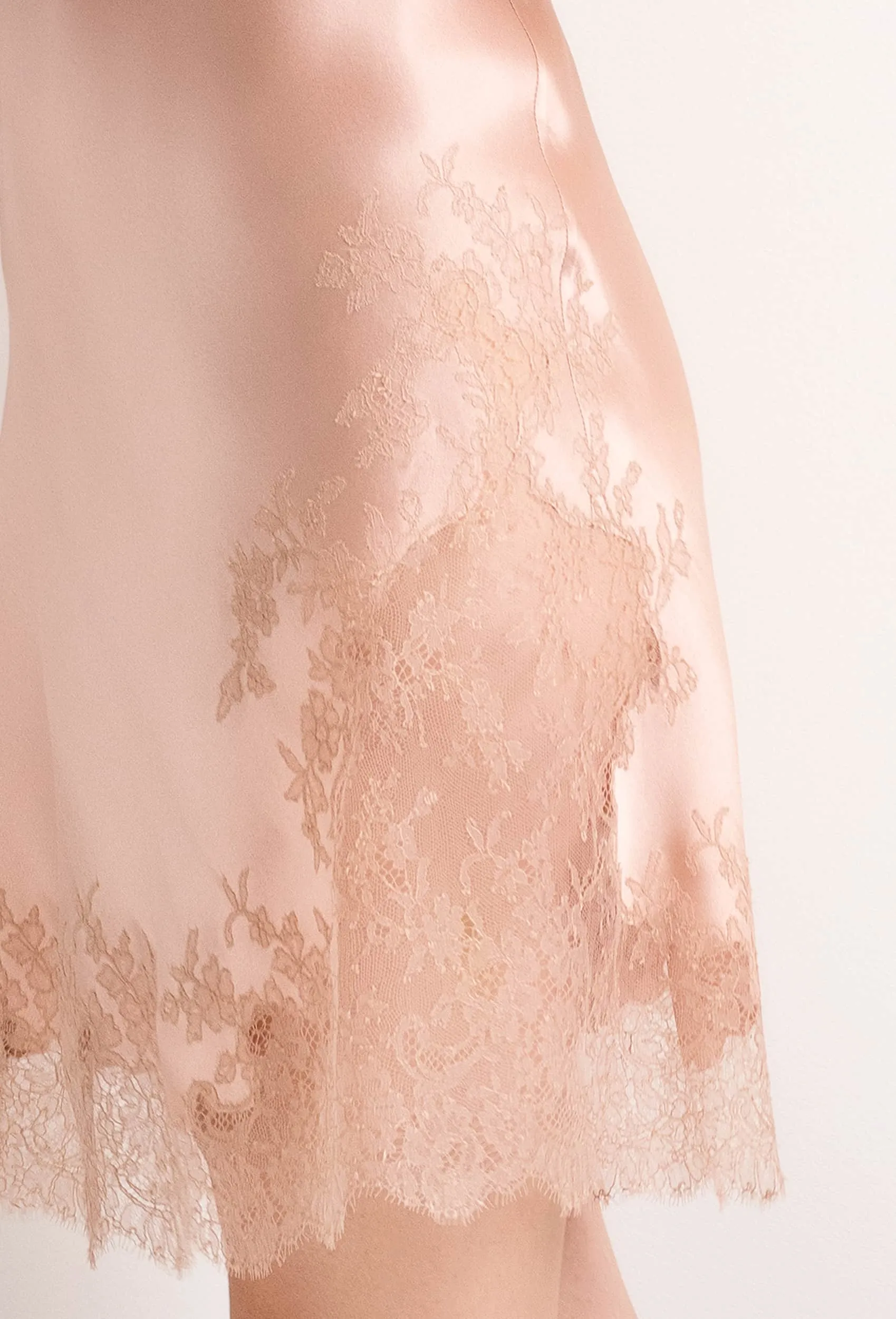 Silk Slip Dress - Powder and Caudry Lace