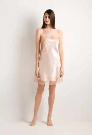 Silk Slip Dress - Powder and Caudry Lace