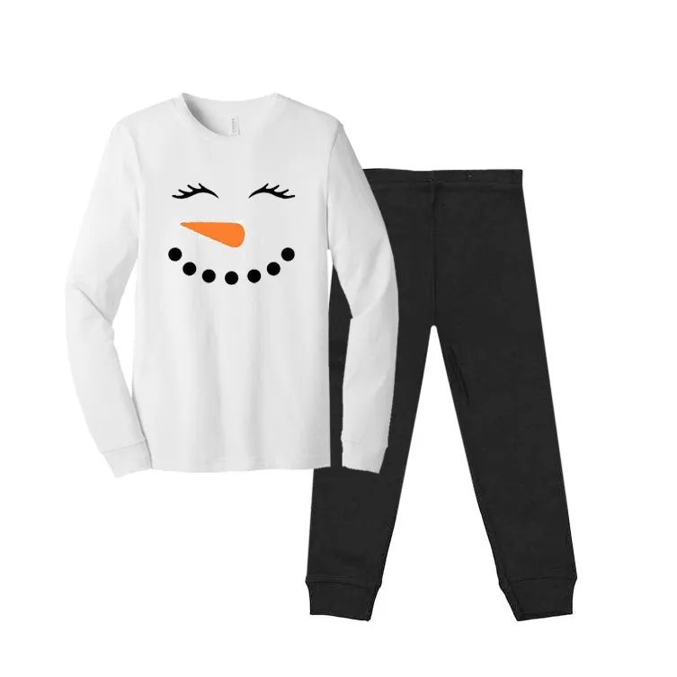 Snowman Matching Family Pajamas - Black/Charcoal Buffalo Plaid