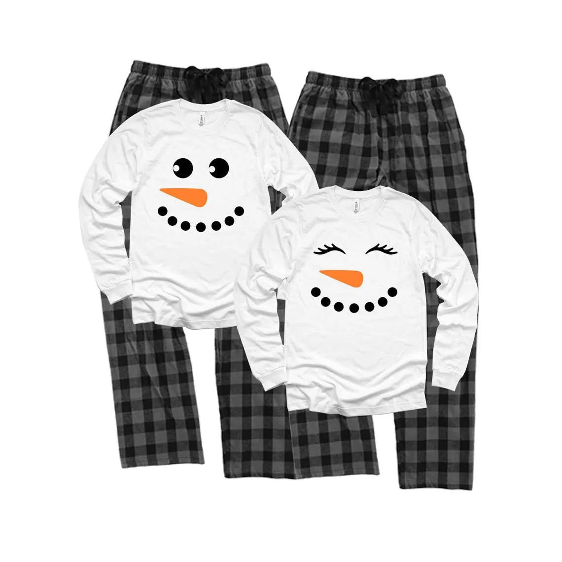 Snowman Matching Family Pajamas - Black/Charcoal Buffalo Plaid