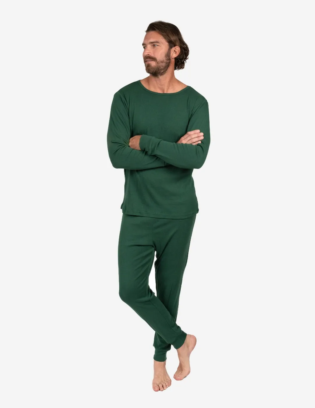 Solid Color Dark Green Matching Family Pajama Set