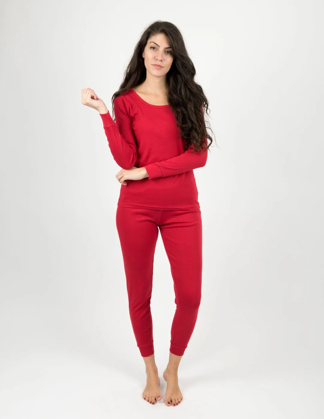 Solid Color Red Matching Family Pajama Set