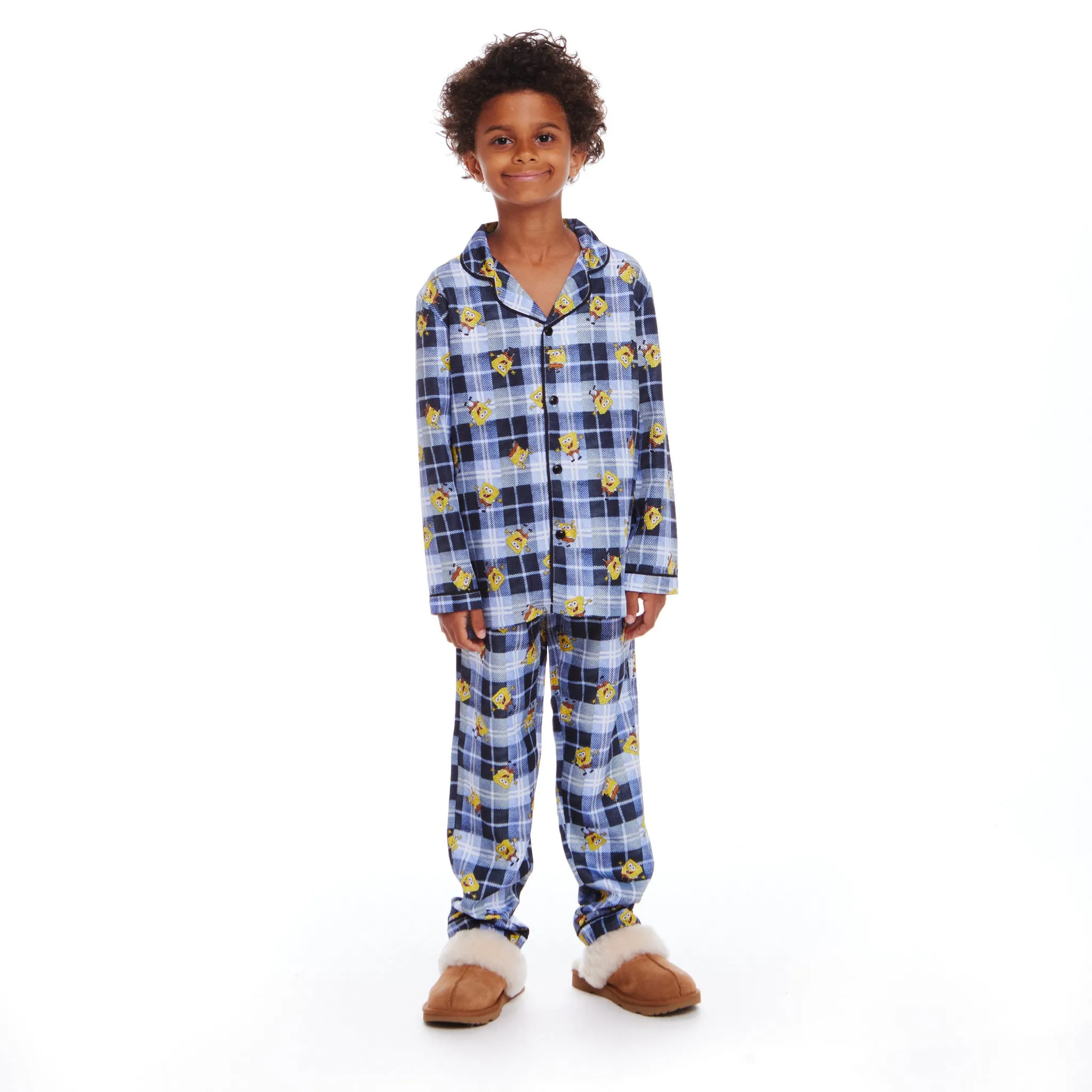 SpongeBob SquarePants™ x Andy & Evan® | Kids (2-7) Flannel Plaid Pajama Set | Navy