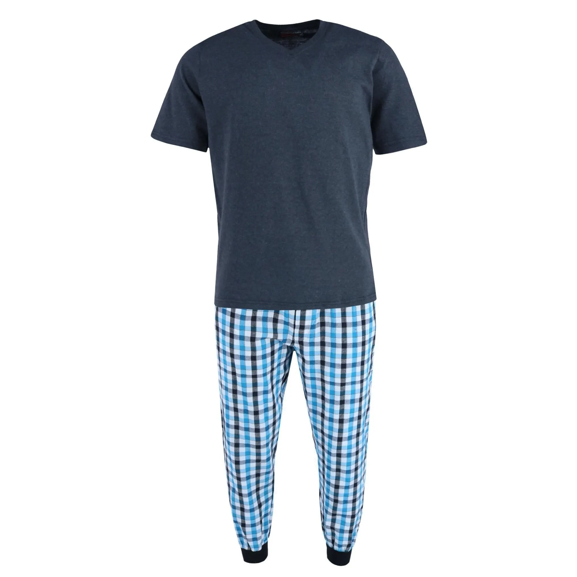 Ten West Apparel Men's V-Neck Top With Plaid Jogger Lounge Set