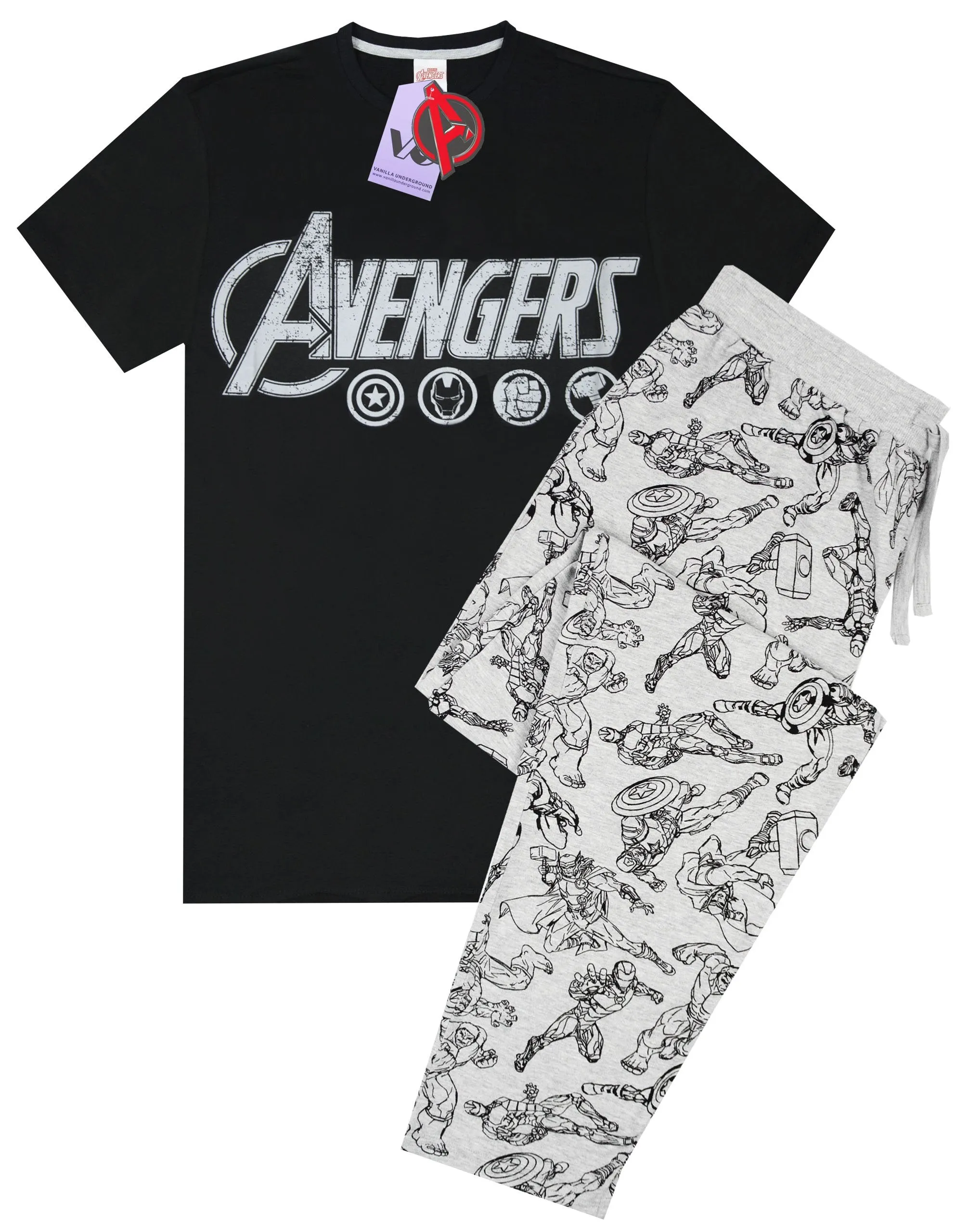 The Avengers Logo Marvel Men's Lounge Pants & T-Shirt Pyjama Set