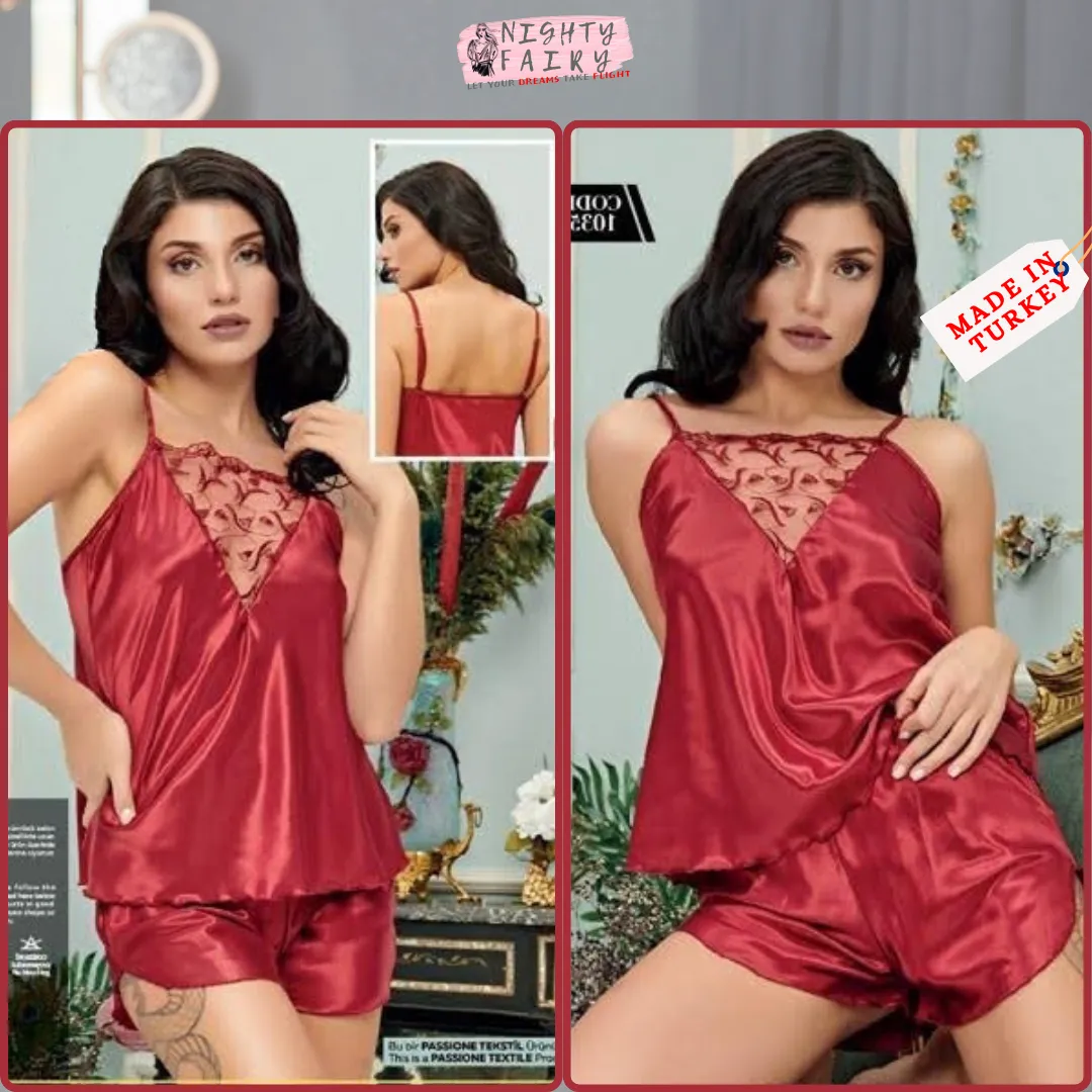 Visatin Silk Cami Set ( Maroon )