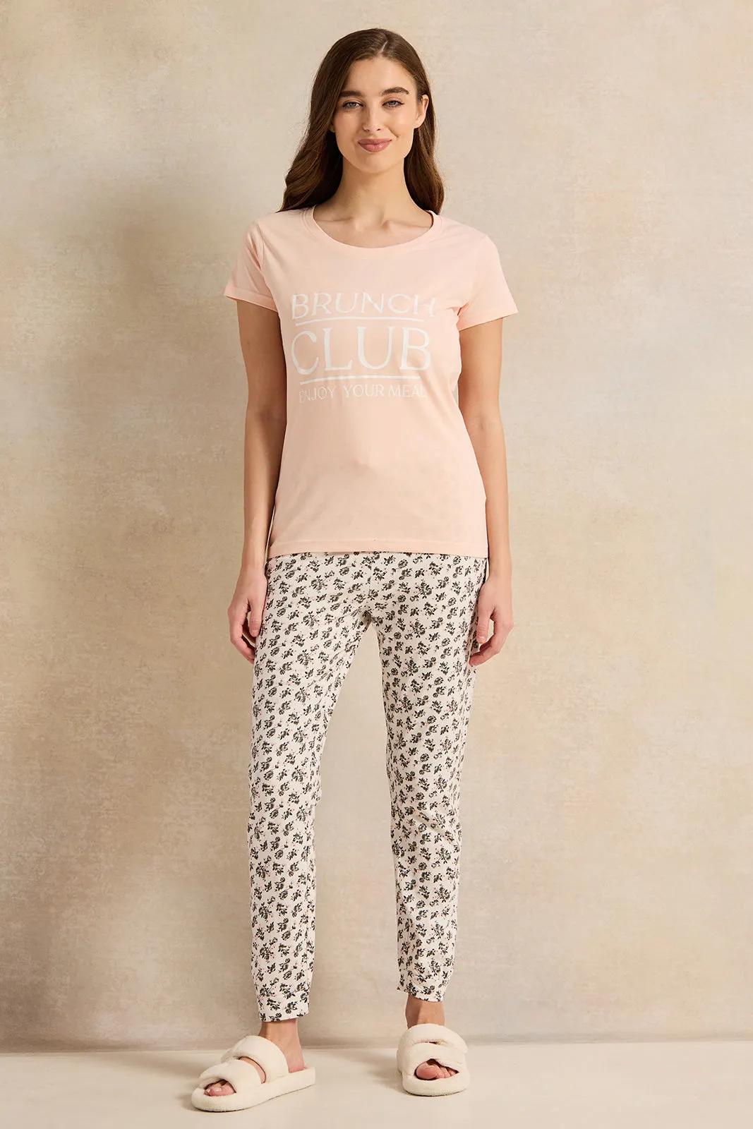 Women Pink  Printed Pyjama Set (2 Piece)