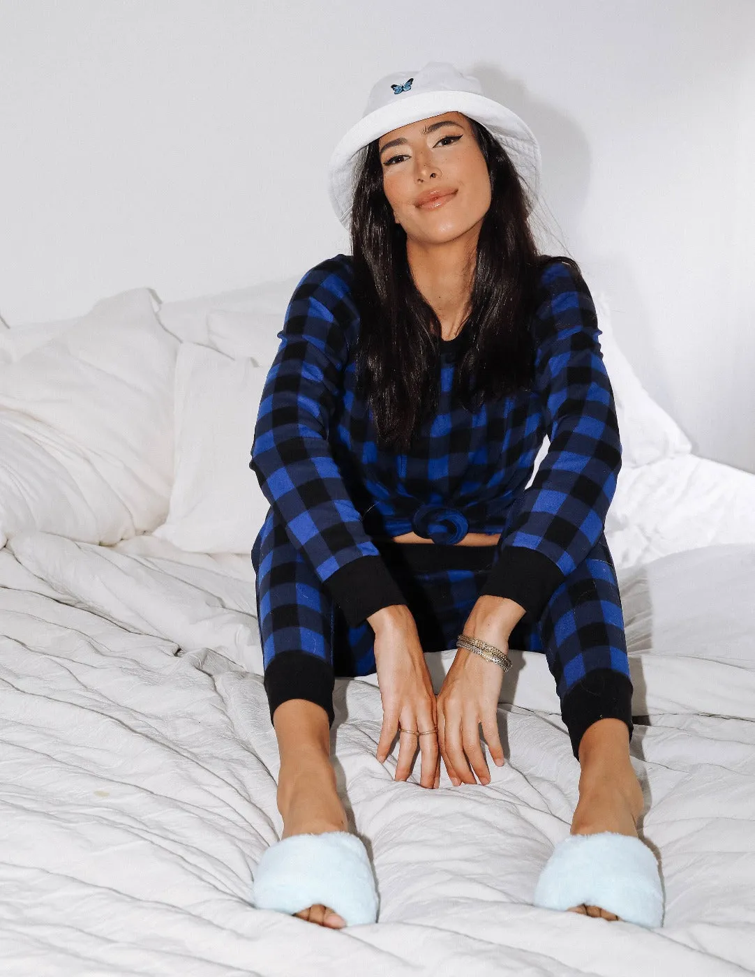 Women's Black & Navy Plaid Pajamas