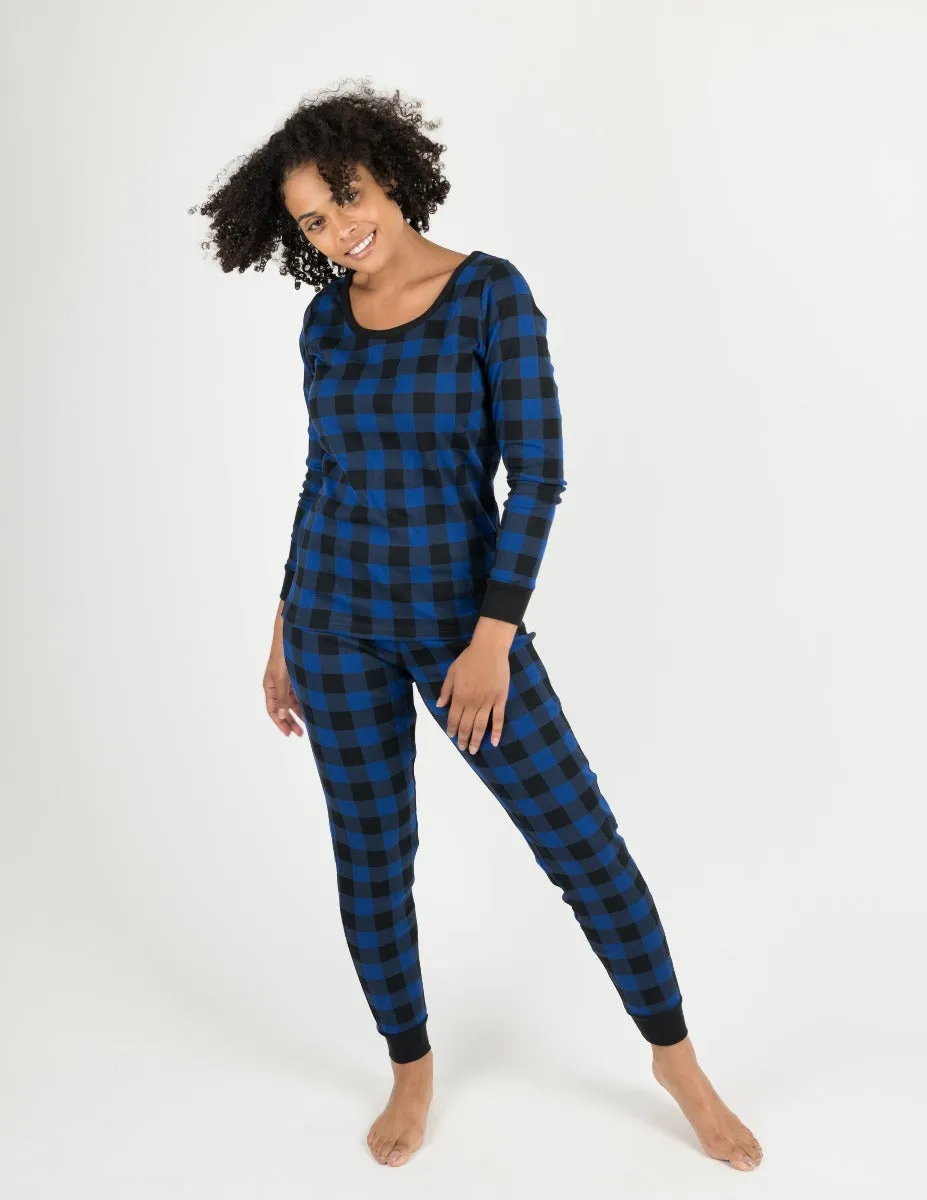 Women's Black & Navy Plaid Pajamas