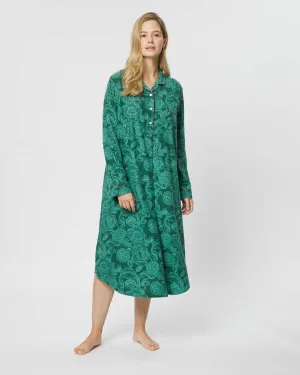 Women's Brushed Cotton Nightshirt - Paisley Flower Green