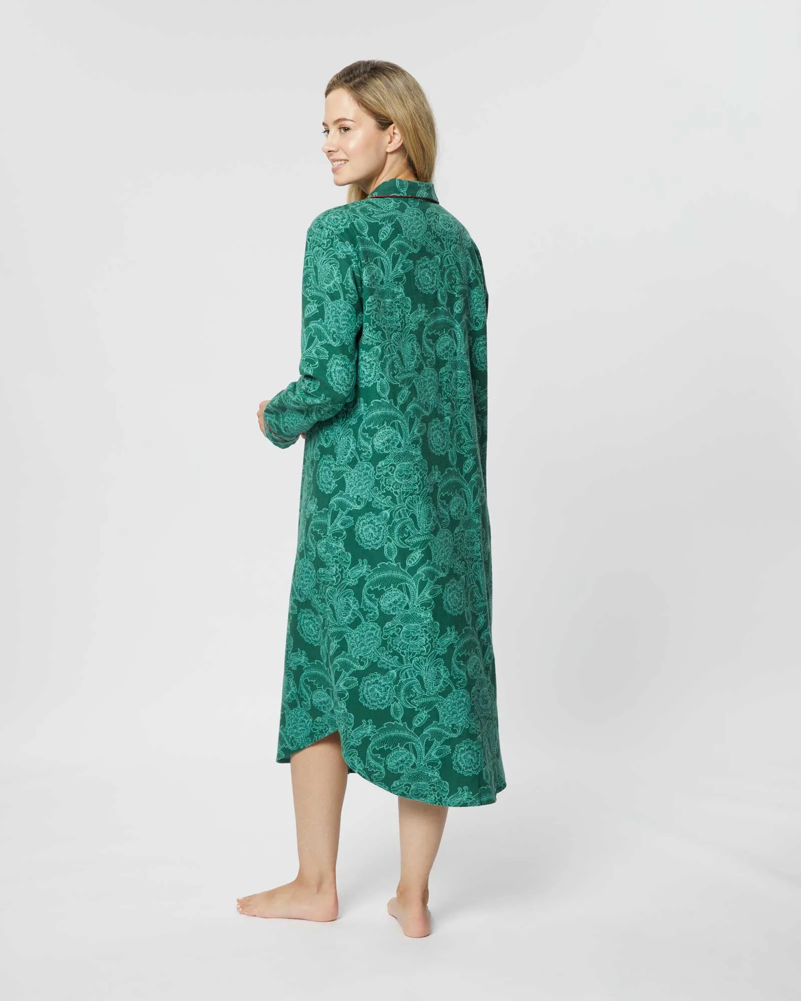 Women's Brushed Cotton Nightshirt - Paisley Flower Green