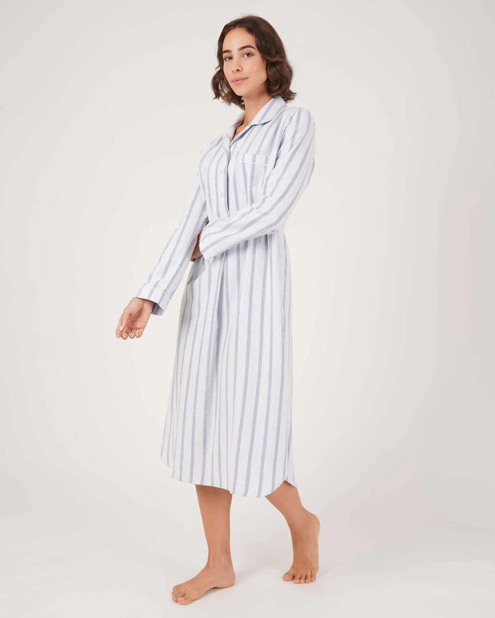 Women's Brushed Cotton Nightshirt - Ripple Stripe