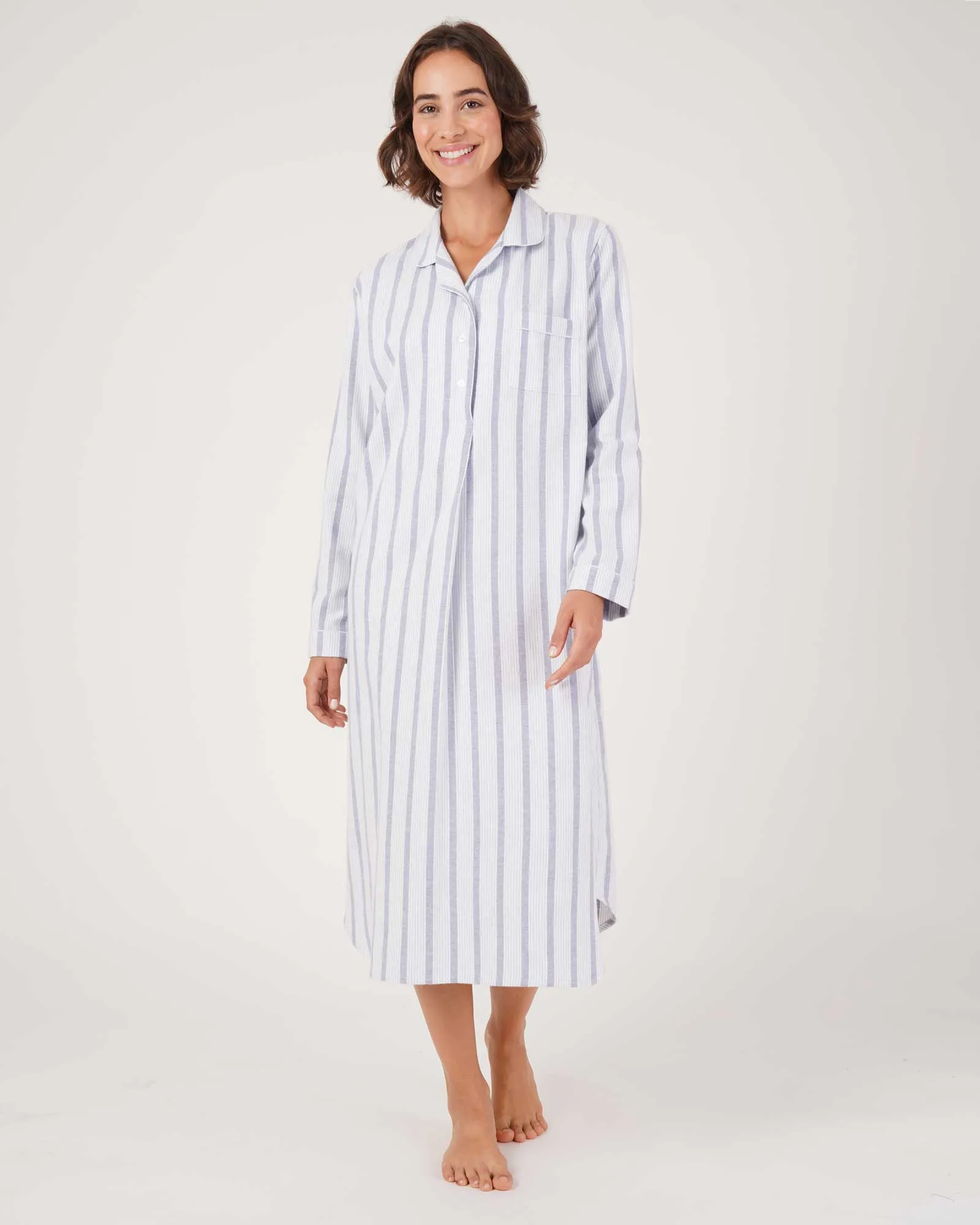 Women's Brushed Cotton Nightshirt - Ripple Stripe