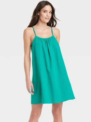 Women's Cotton Gauze Sleep Dress,Green