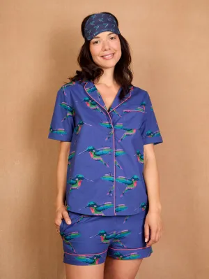 Womens Cotton Shortie Pyjamas Navy Hummingbird