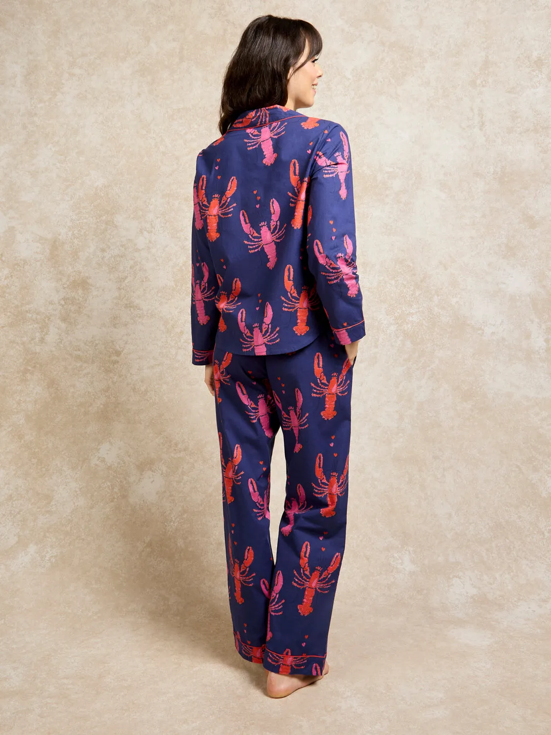 Womens Cotton Traditional Pyjamas Navy Lobster