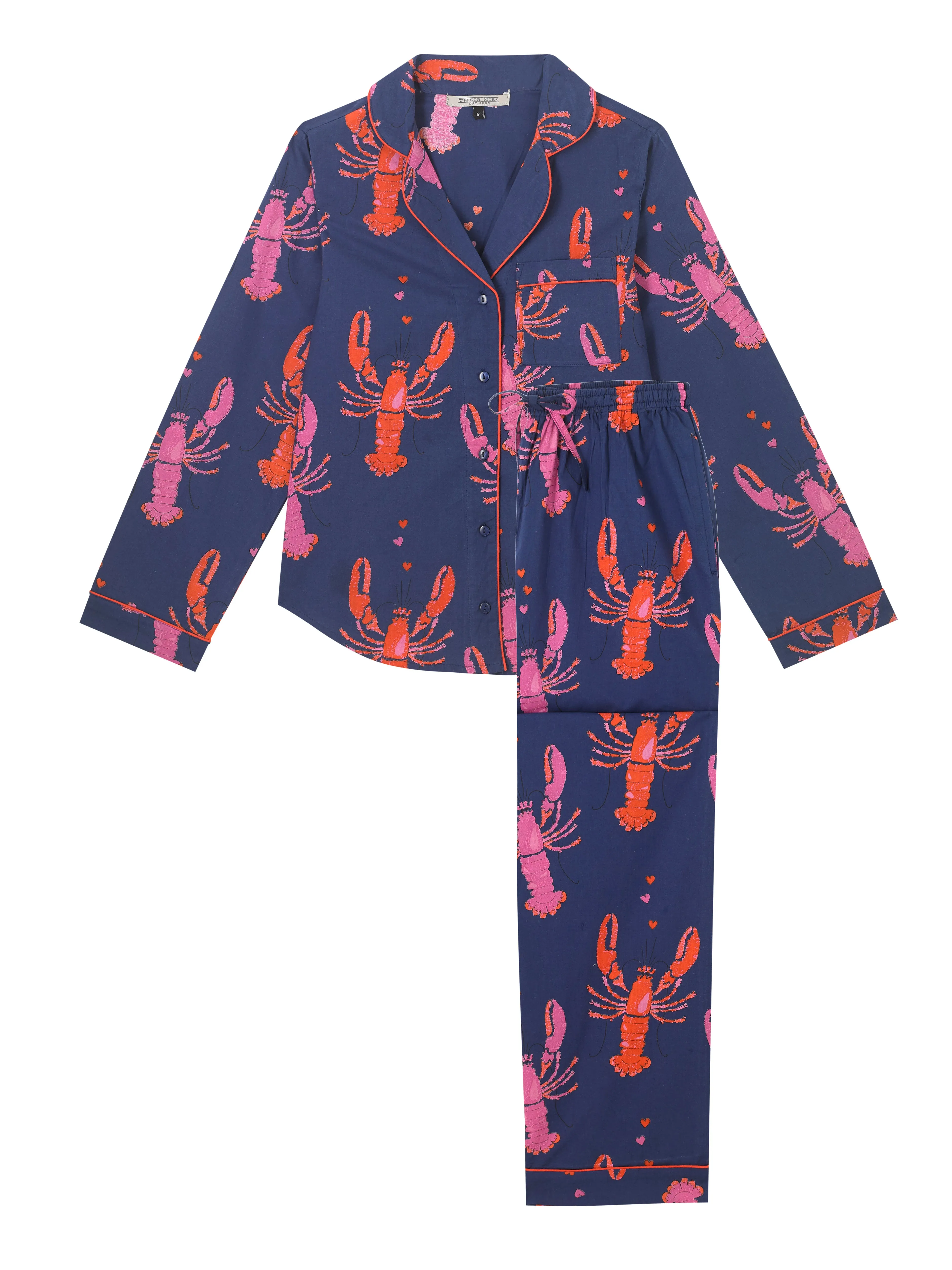 Womens Cotton Traditional Pyjamas Navy Lobster